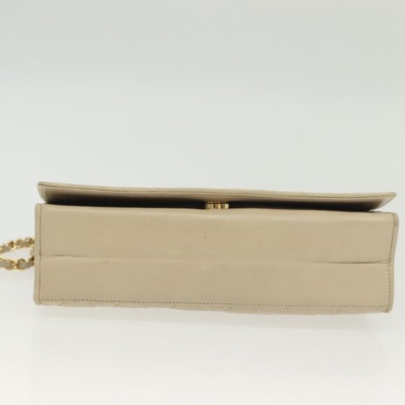 CHANEL Matelasse Chain Shoulder Bag Lamb Skin Ivory Gold CC Auth - Picture 12 of 16